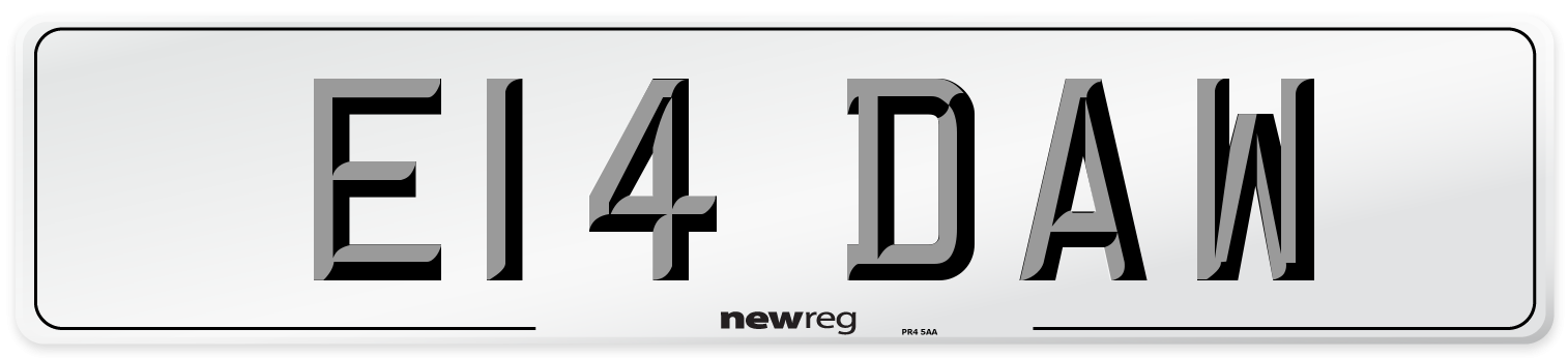 E14 DAW Number Plate from New Reg